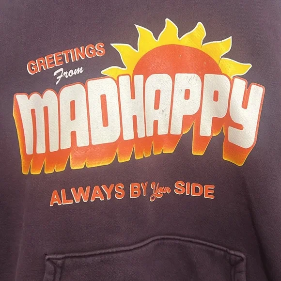 Madhappy Dark Purple Greetings From Madhapoy Hoodie with Graphic - Picture 2 of 5